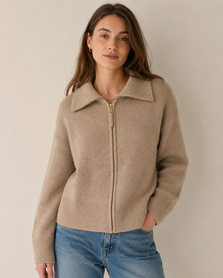 Numph Nufuette Zip Cardigan | Silver Mink