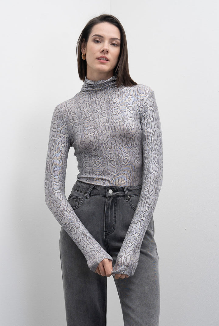 Goa Goa Yulka Grey/Silver Roll Neck Top