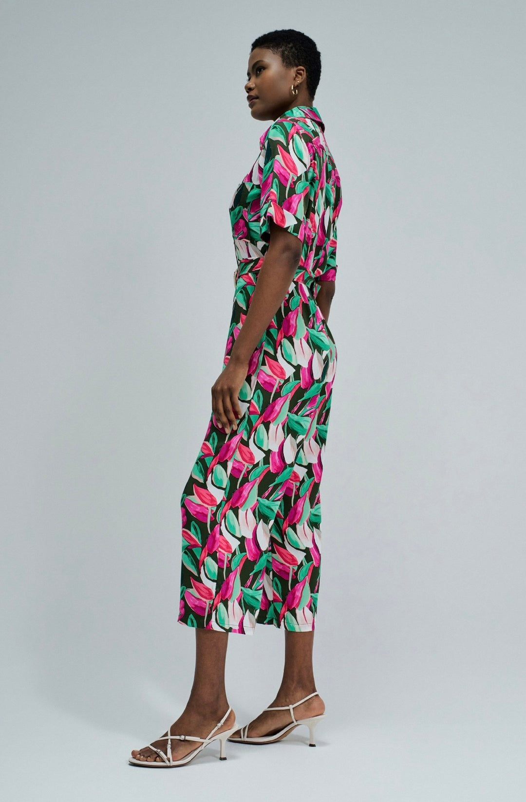 Salsa Vibrant Leaf Print Overalls