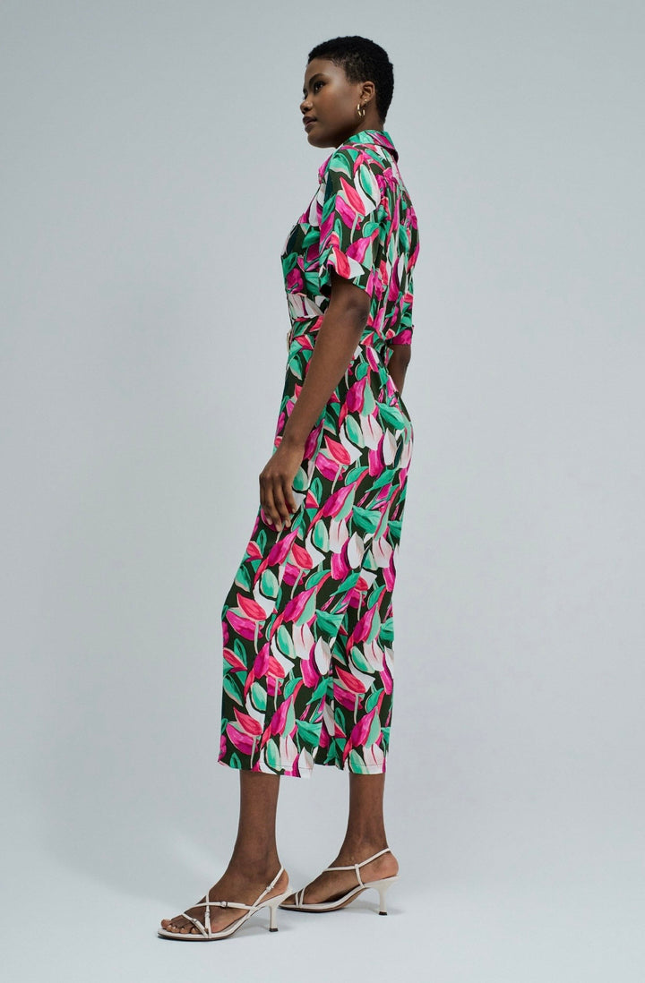 Salsa Vibrant Leaf Print Overalls