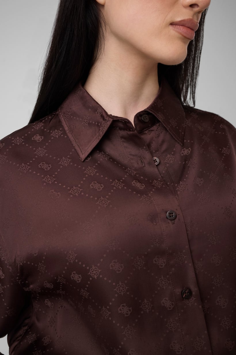 Guess Chocolate Viscose Logo Shirt
