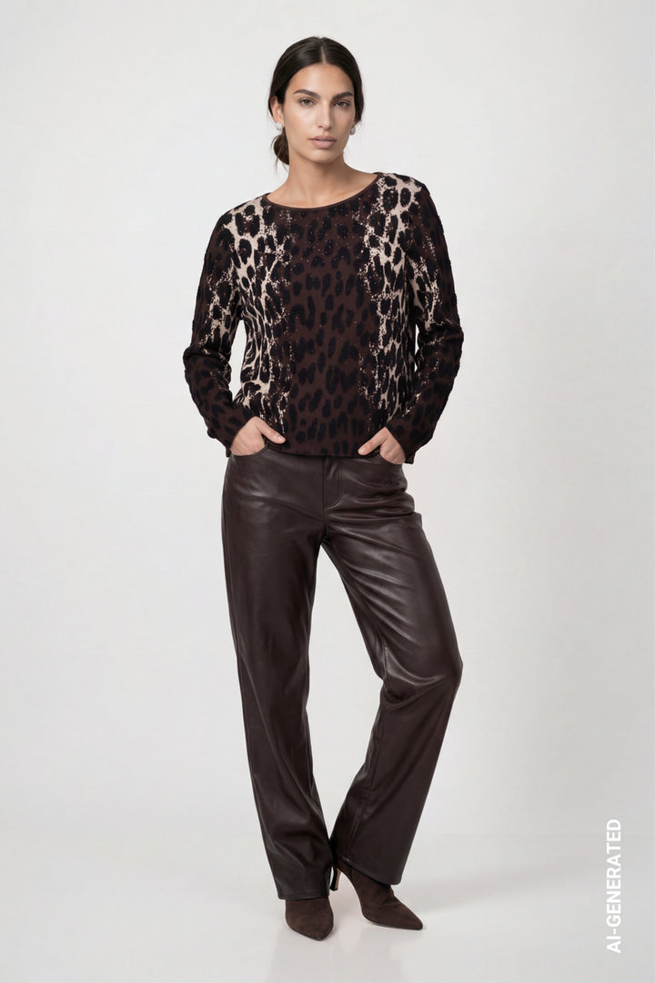 Monari Knitted Leopard Jacquard Pattern Jumper