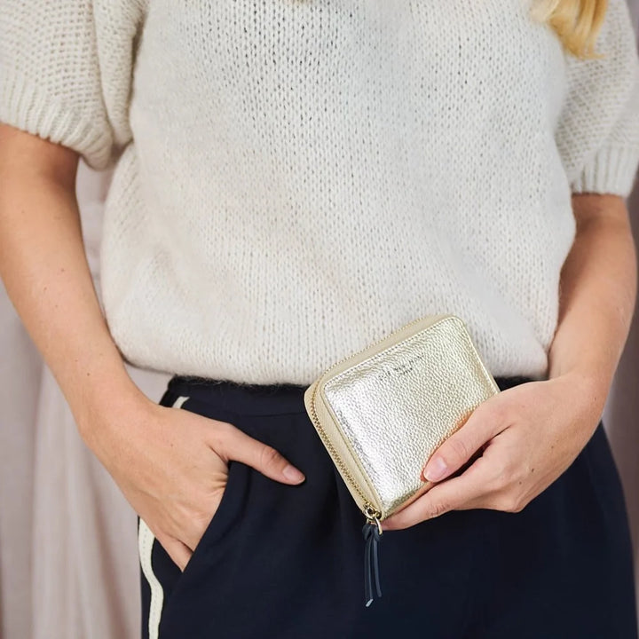Elie Beaumont Zipper Purse | Gold/Navy Blue