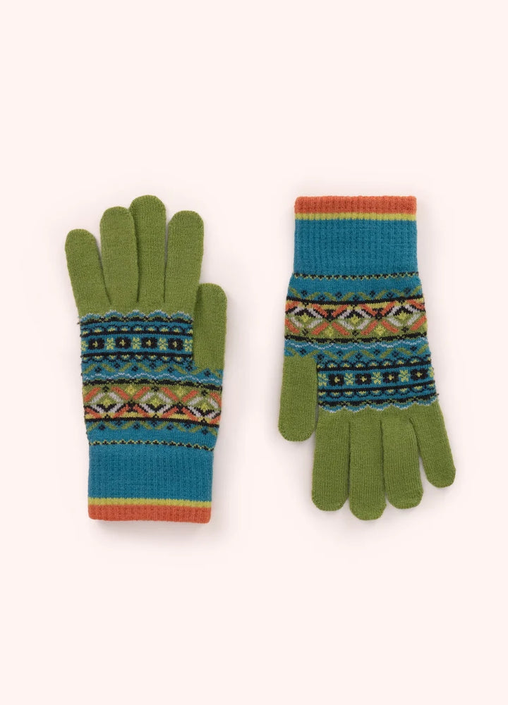 Powder Fair Isle Gloves | Teal Mix