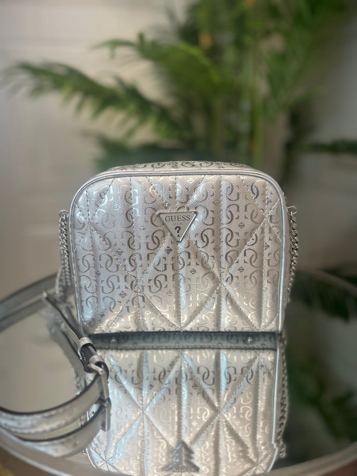 Guess Aldina Camera Crossybody Bag Silver