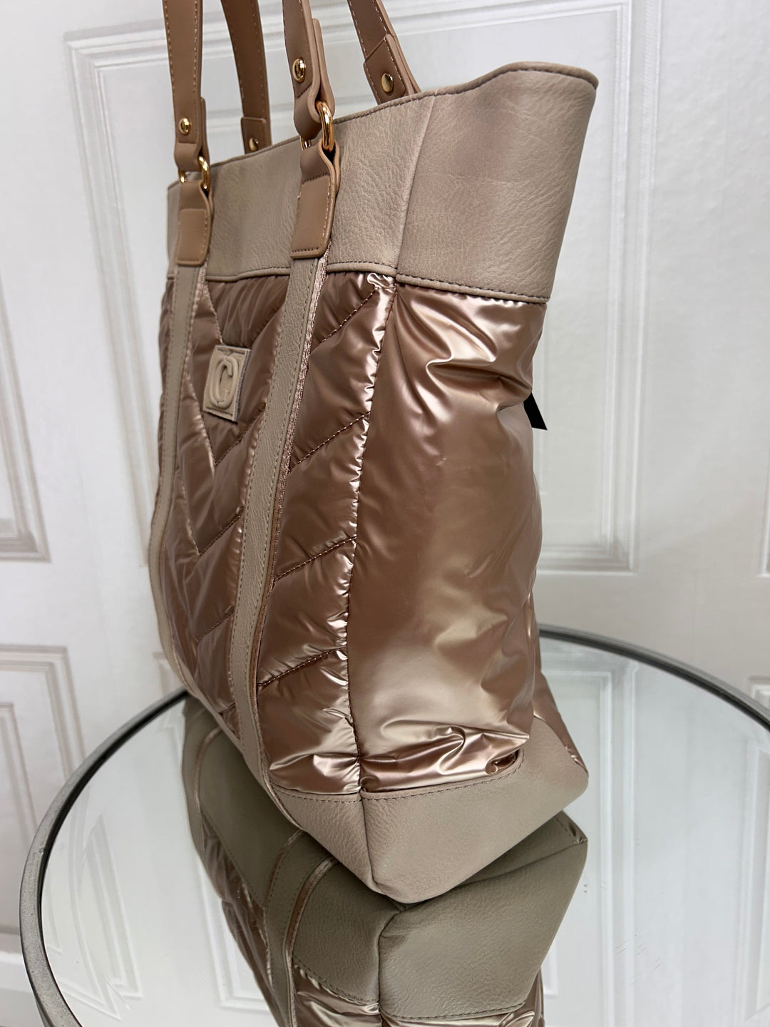Carmela B.Nylon Beige Shopper Style Bag (186101)