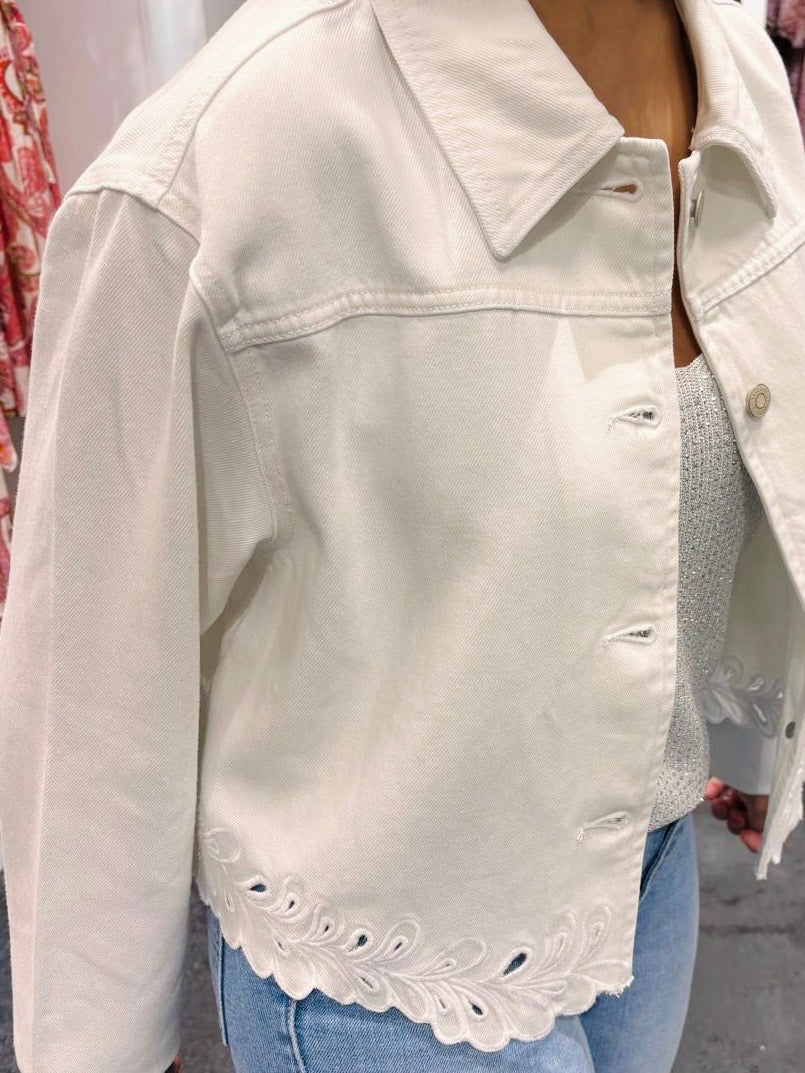 Salsa White Denim Jacket With Hem Detailing