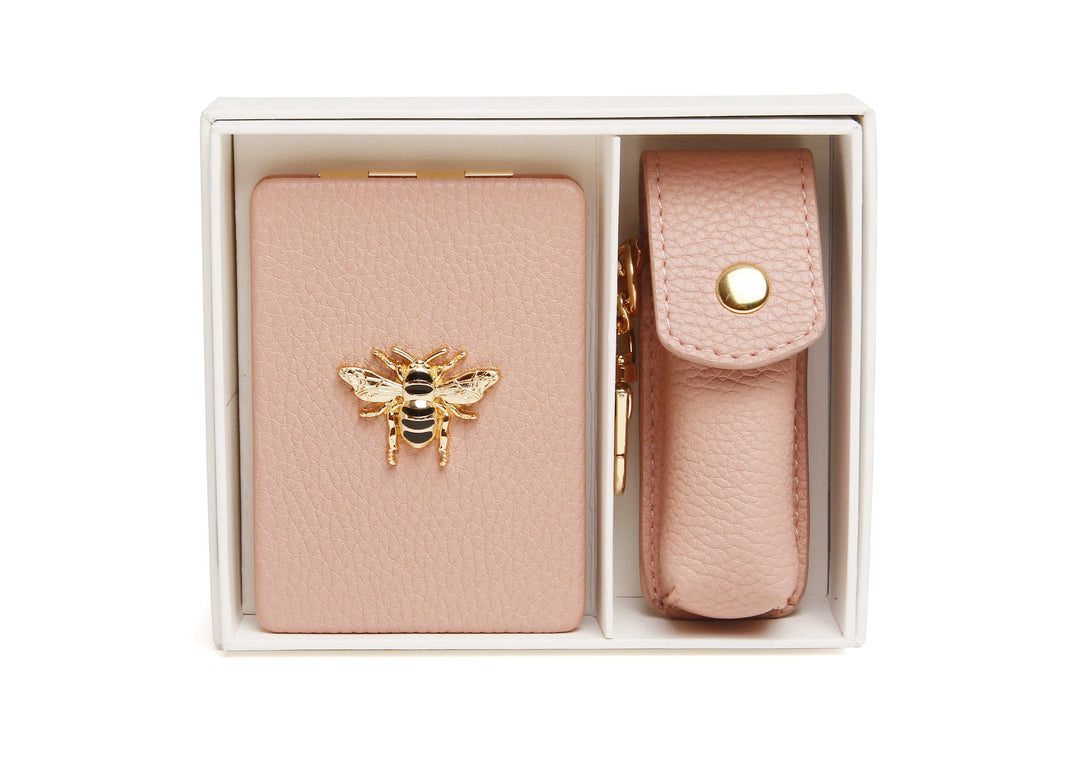 Alice Wheeler Oblong Compact Mirror &amp; Lipstick Holder Gift Set | Pink