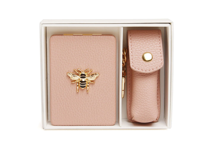 Alice Wheeler Oblong Compact Mirror &amp; Lipstick Holder Gift Set | Pink