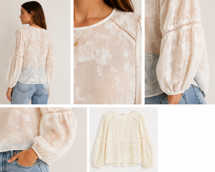 Guess Brigitte Off White Embroidered Top