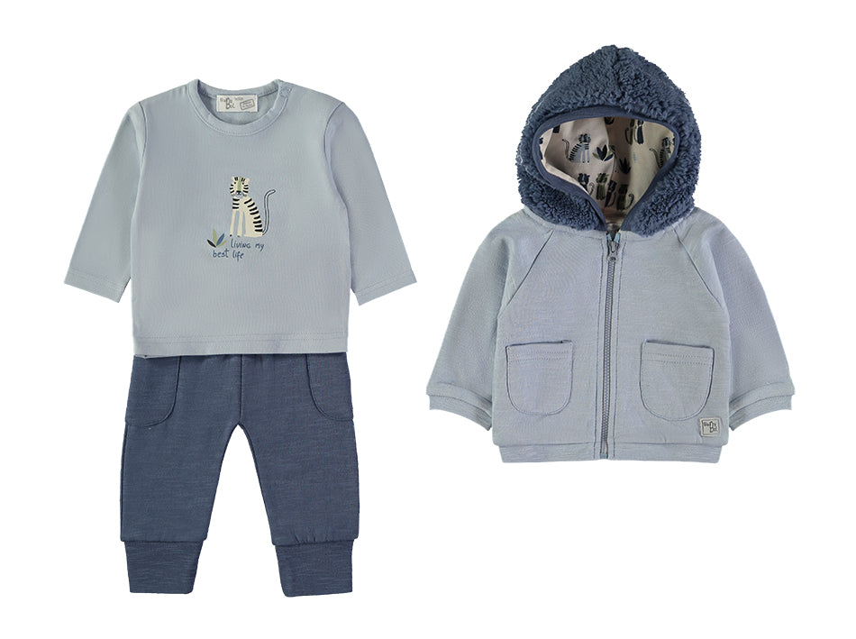 Babybol Baby Boys Blue Tiger 3-Piece Hooded Jacket, T-Shirt &amp; Joggers Tracksuit Set