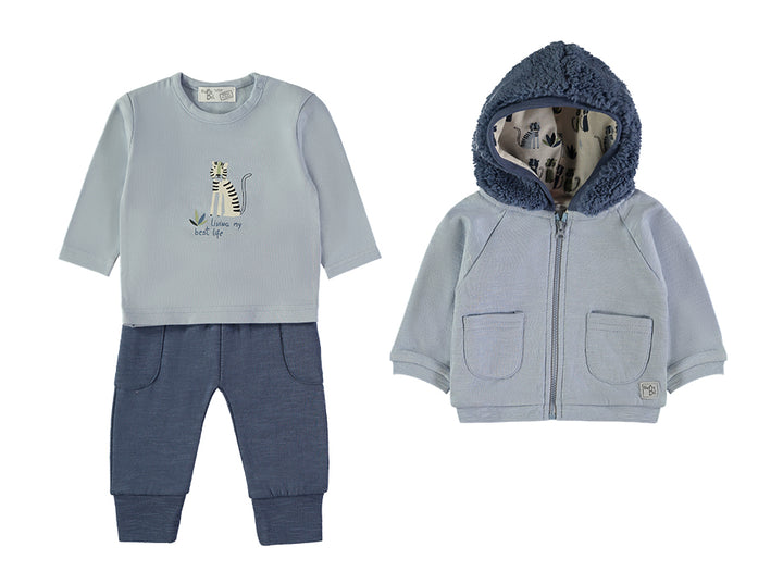 Babybol Baby Boys Blue Tiger 3-Piece Hooded Jacket, T-Shirt &amp; Joggers Tracksuit Set
