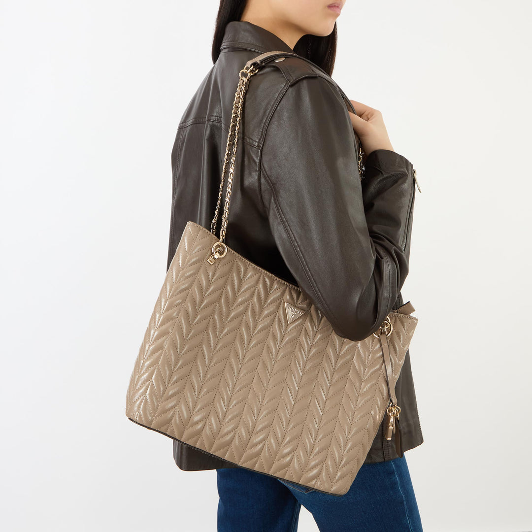 Guess Cheryl Quilted Shopper Bag | Dark Taupe
