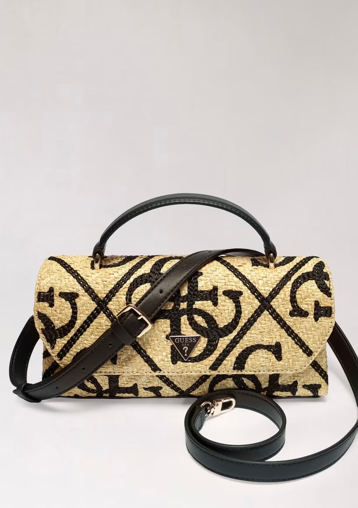 Guess Kirsten Mini Natural Black Mini Top Handle Flap Handbag