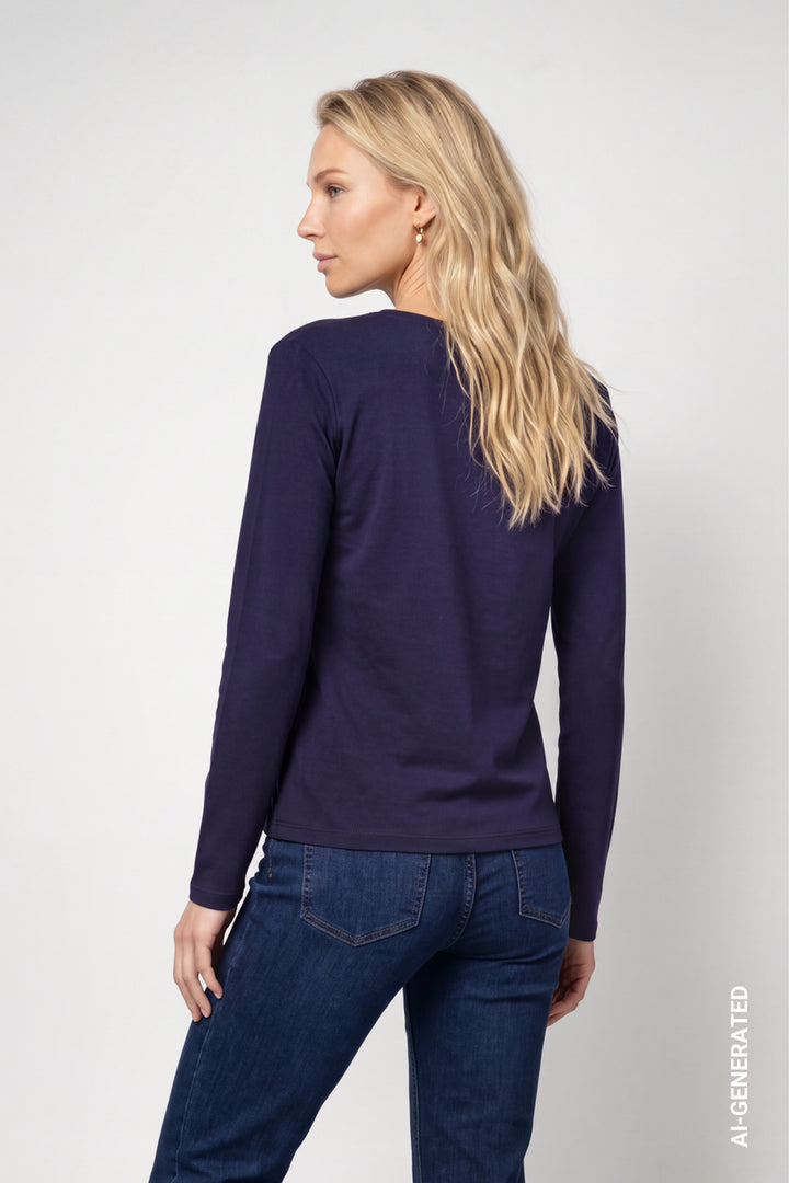 Monari Long Sleeve Rhinestone Lettering Top | Dark Blue