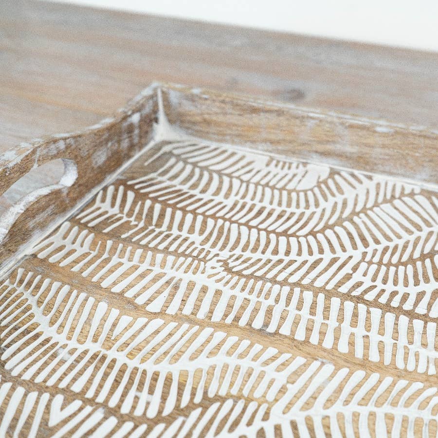 White Wash Wooden Tray, 35cm