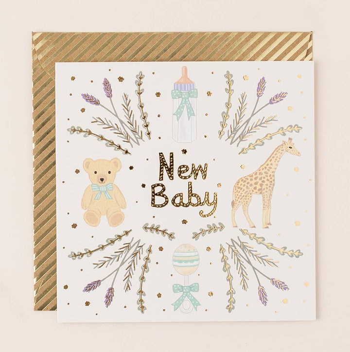 Gold Foiled Square New Baby Card