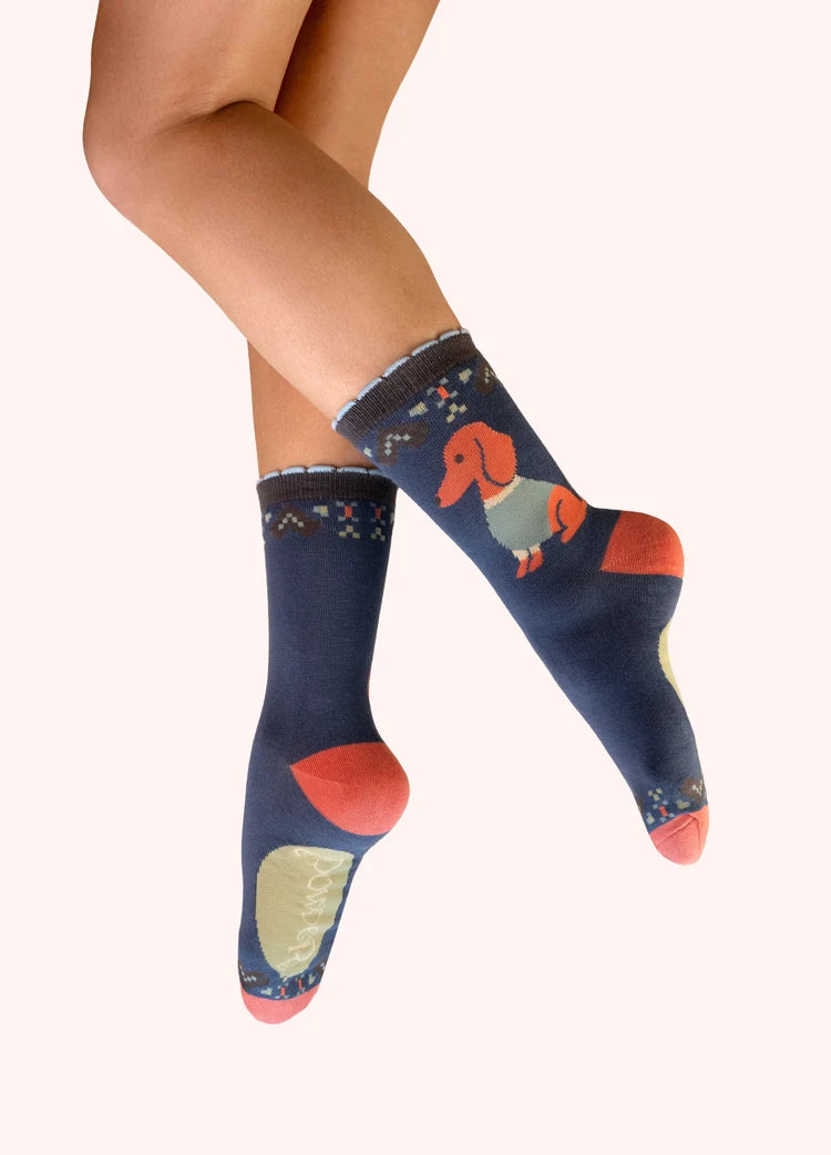 Powder Snuggle Sausage Dog Ankle Socks | Denim