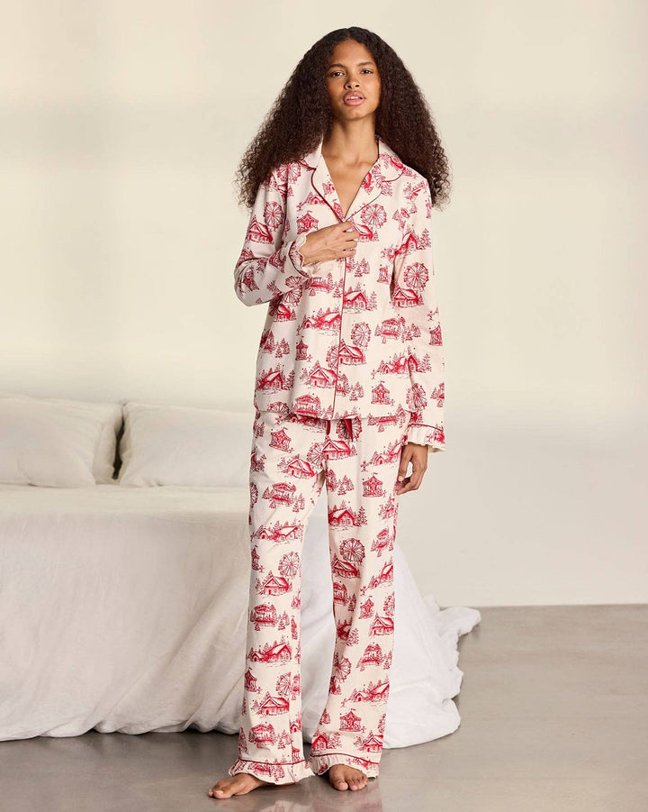 Chelsea Peers Organic Cotton Christmas Village Print Long Pyjama Set