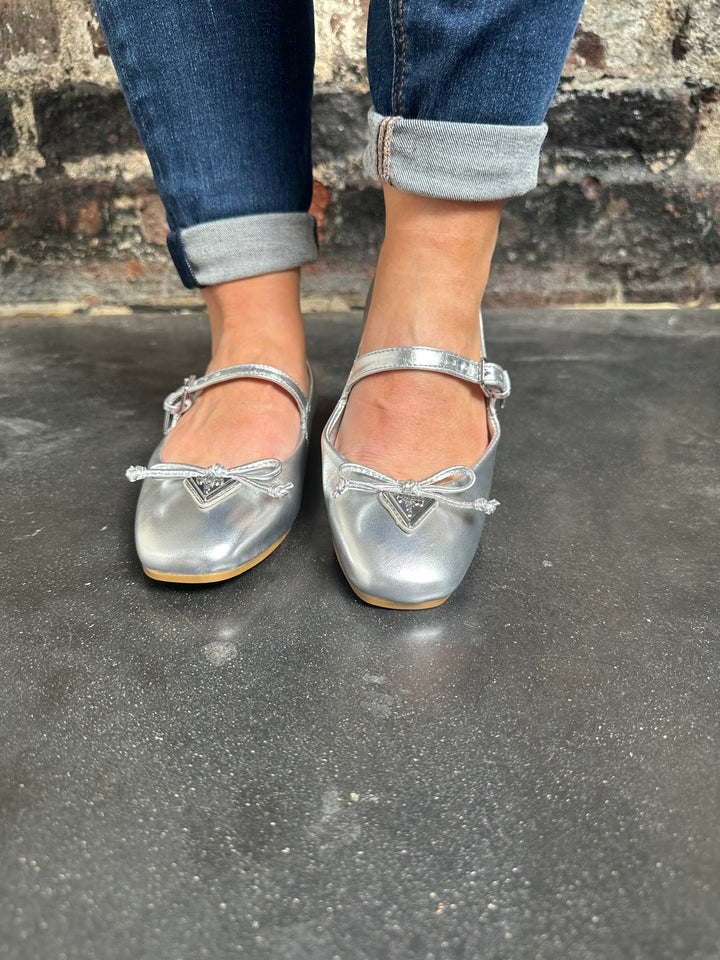 Guess Kayra Leather Ballet Pump Silver