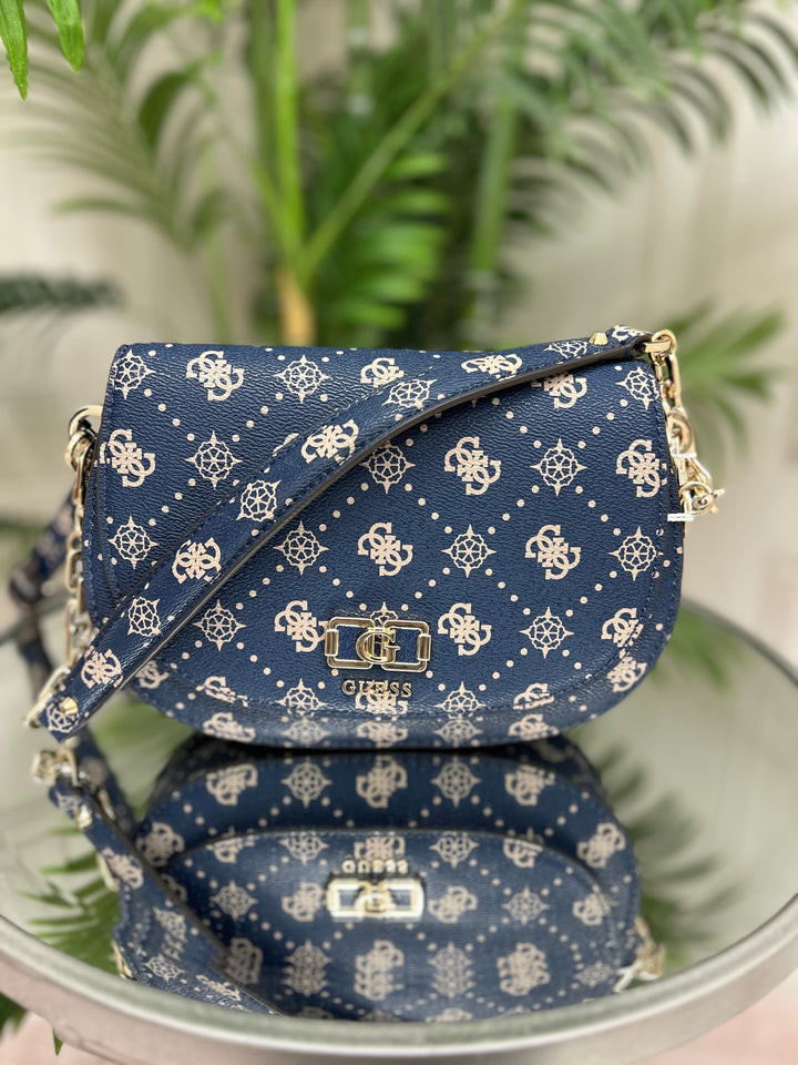 Guess Emelie Navy Logo Flap Shoulder Bag