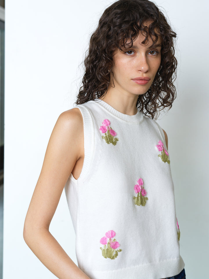 French Connection Junie Floral Appliqué Vest