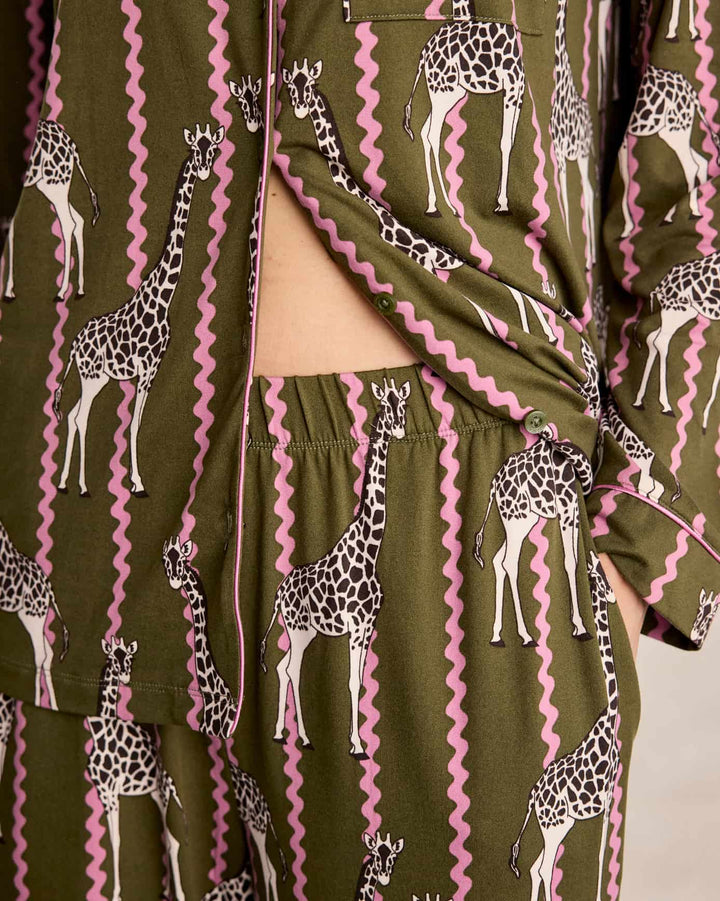 Chelsea Peers Wavy Stripe Giraffe Print Long Pyjama Set