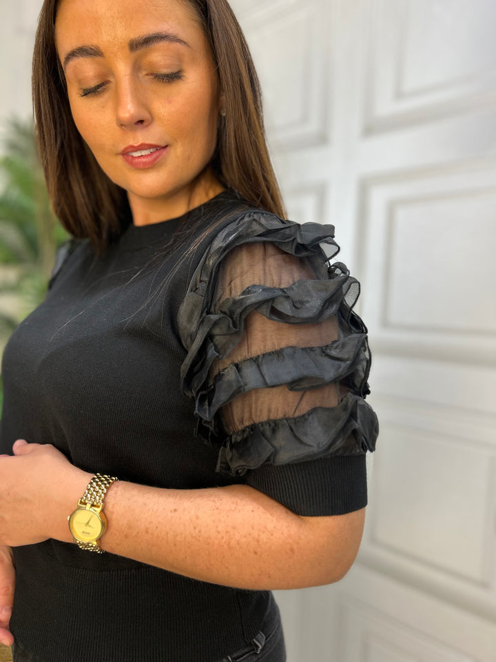 French Connection Krista Mix Stacked Blackout Ruffle Top