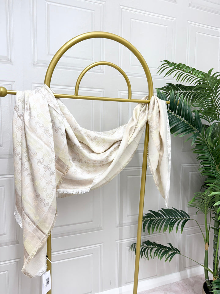 Guess Ivory Gold Threaded Scarf