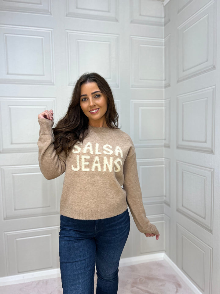 Salsa Beige Knit Branded Sweater