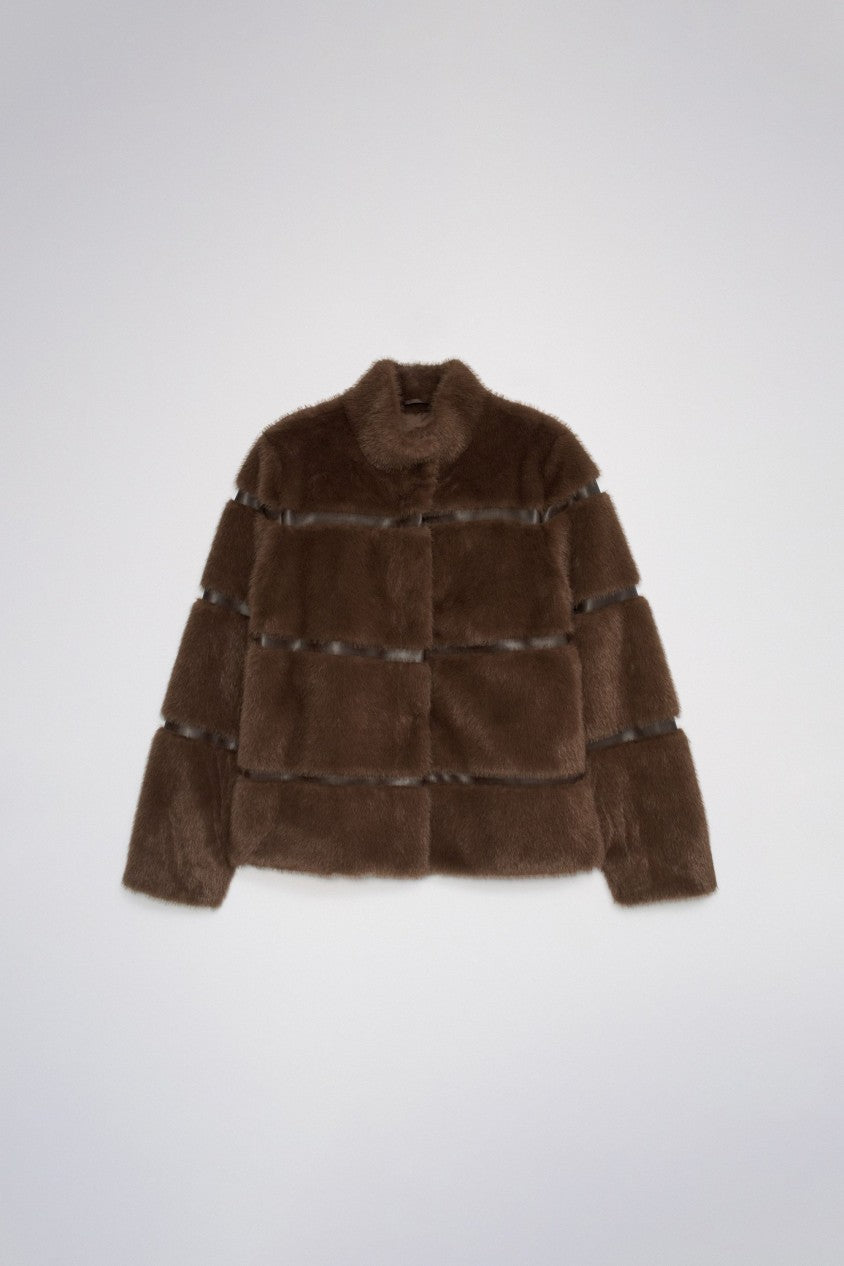 Salsa Faux Fur Coat With PU | Dark Brown