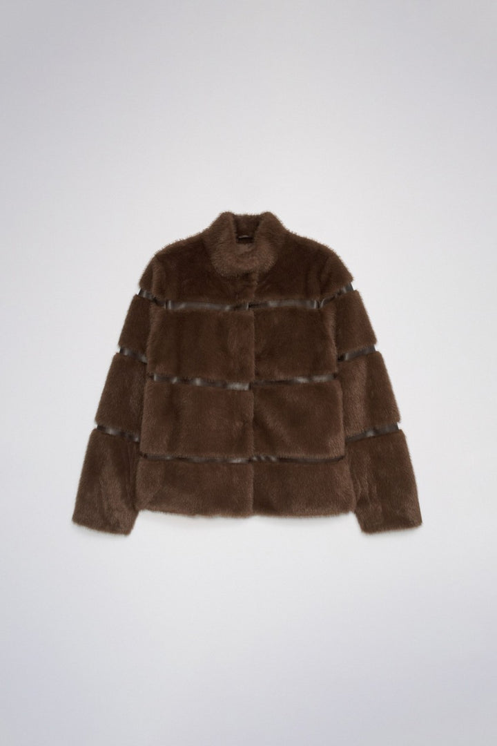 Salsa Faux Fur Coat With PU | Dark Brown