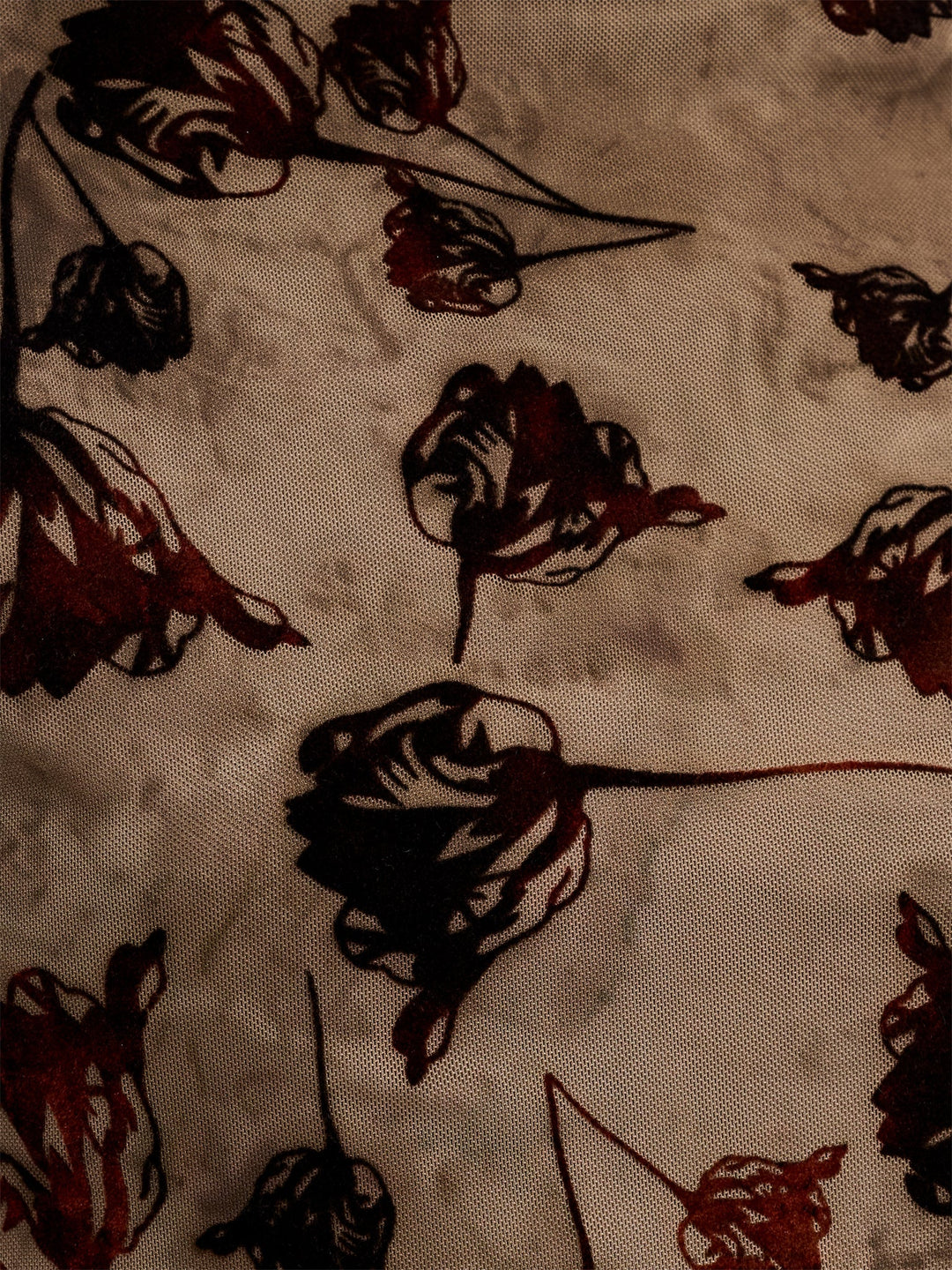 French Connection Tia Brown Floral Velvet Devore Mesh Top