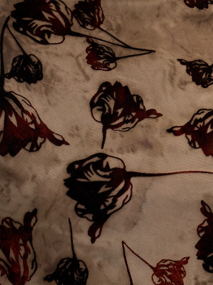 French Connection Tia Brown Floral Velvet Devore Mesh Top