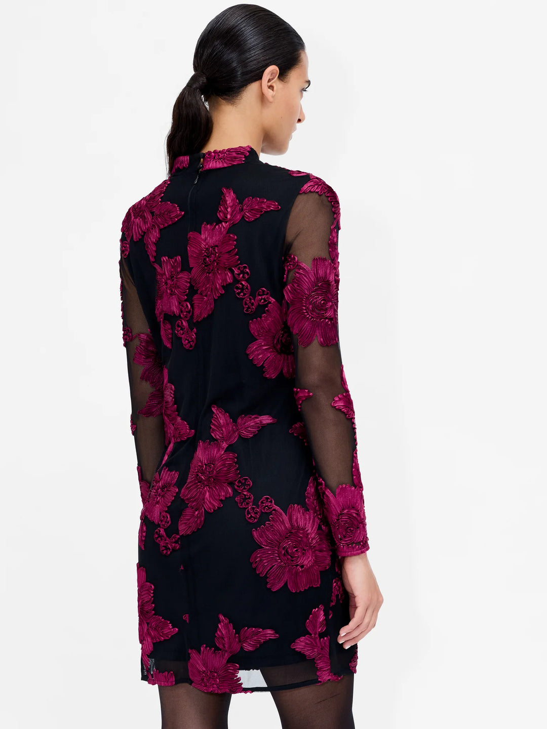 French Connection Lalitha Black Floral Applique Mini Dress