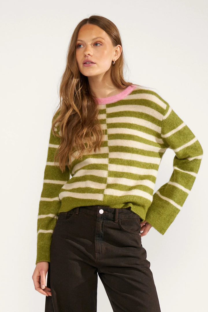 Numph Nuriette Block Stripe Pullover | Calla Green