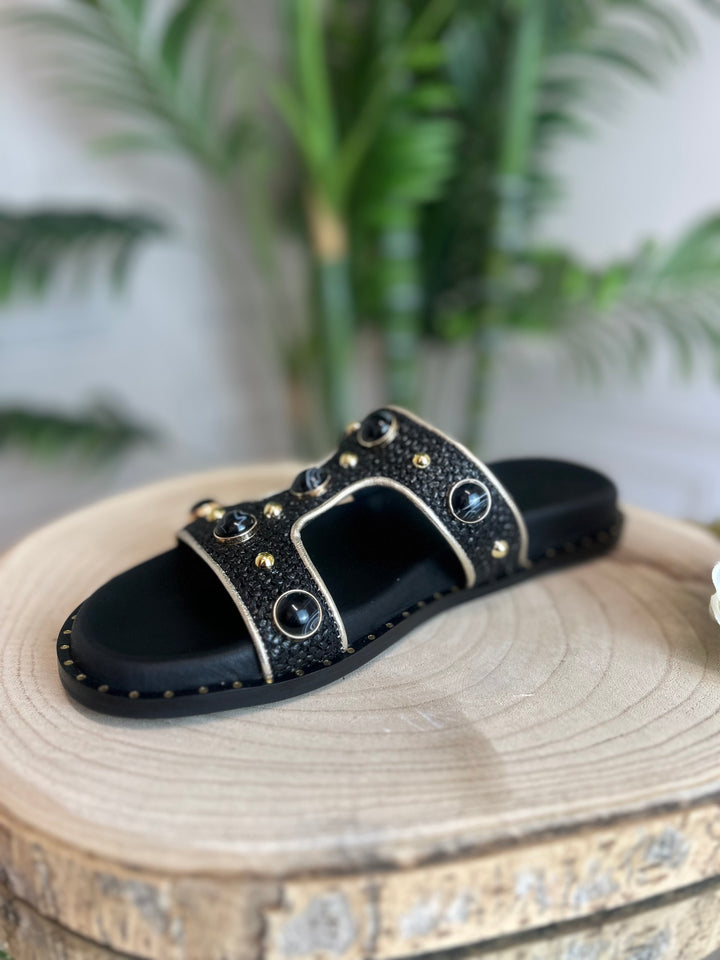 S.Piero Black Raffia Sandal