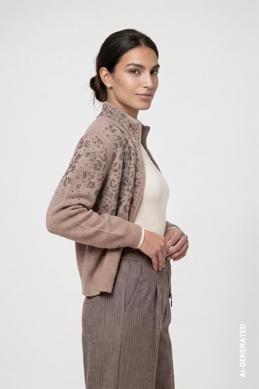 Monari Rhinestone Zip Up Cardigan | Sesame