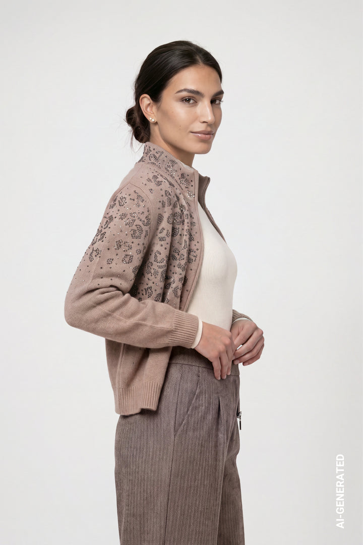 Monari Rhinestone Zip Up Cardigan | Sesame