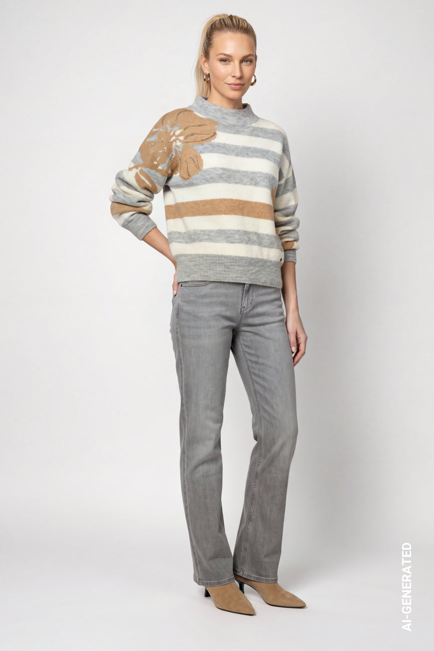 Monari Soft Texture Knitted Jumper | Light Grey Melange