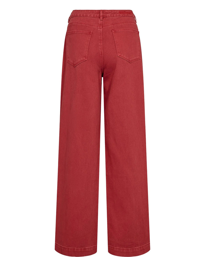Numph Nuhamilton High Rise Wide Jeans | Washed Mulberry Red Denim
