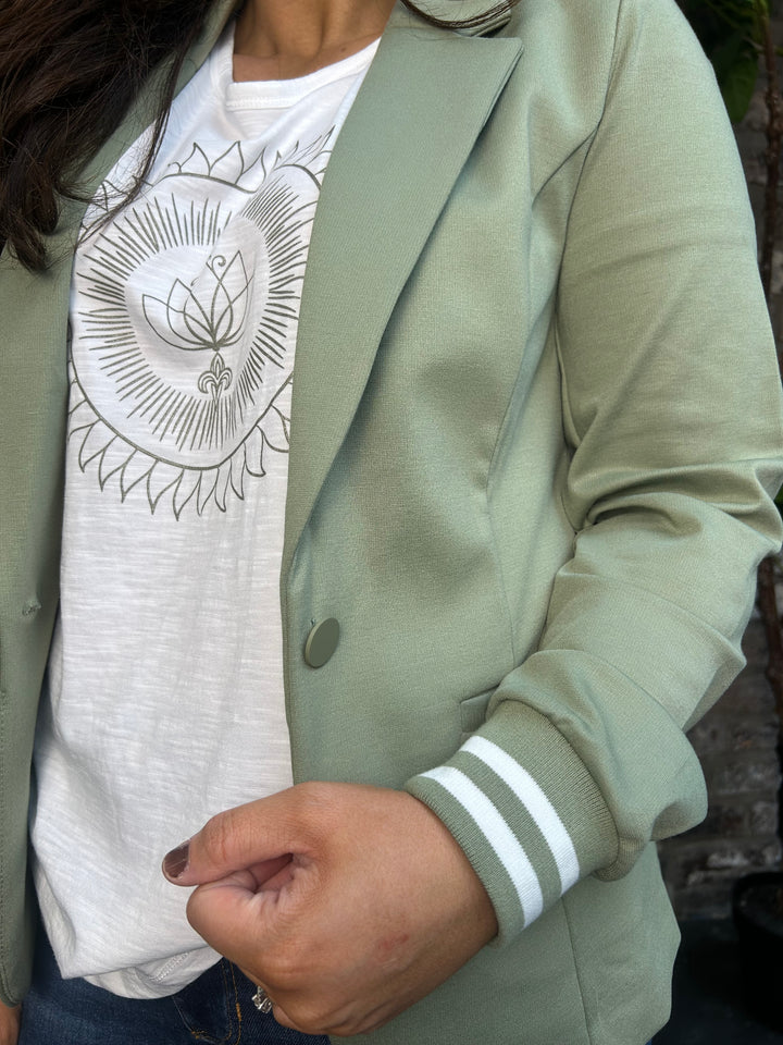 Kaffe Kinnie Oil Green/Chalk Stripe Blazer