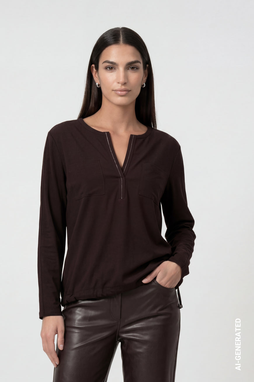 Monari Black Coffee Jewelry Blouse