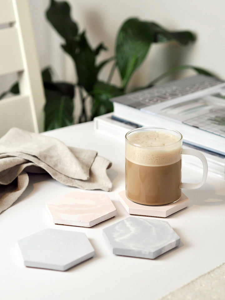 Concrete Hexagon Coasters | Decorative Coasters |: Solid White