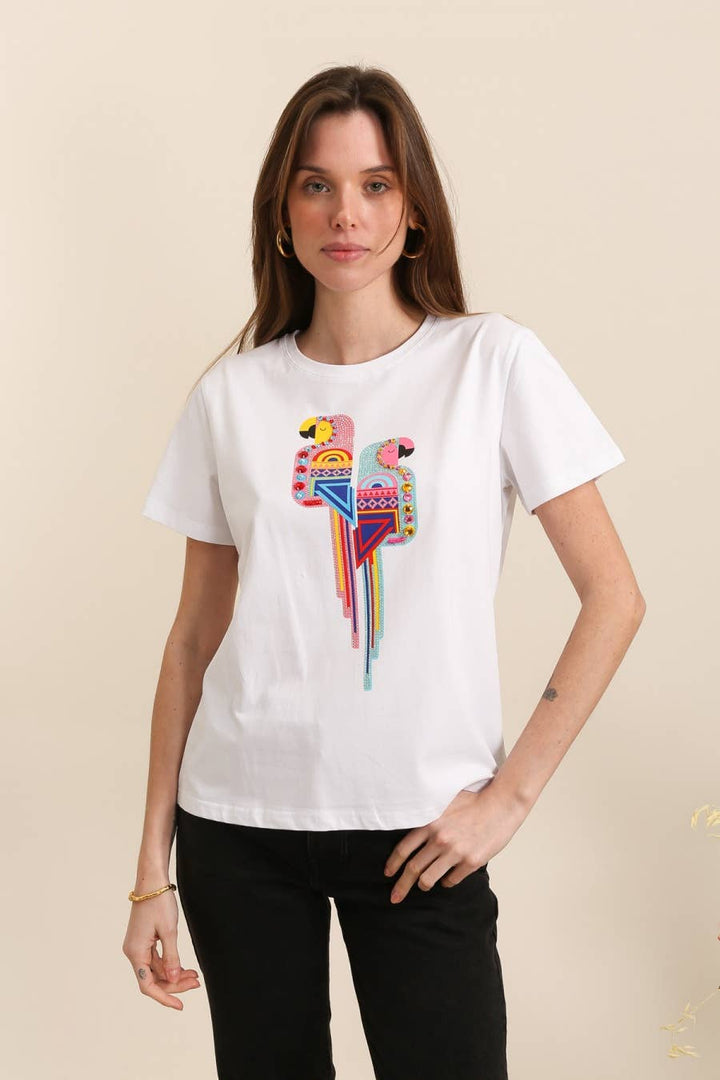 Graphic Cotton Parrot T-shirt White Pre Order