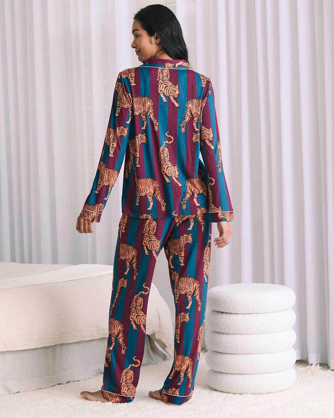 Tiger Stripe Print Long Pyjama Set: UK 14