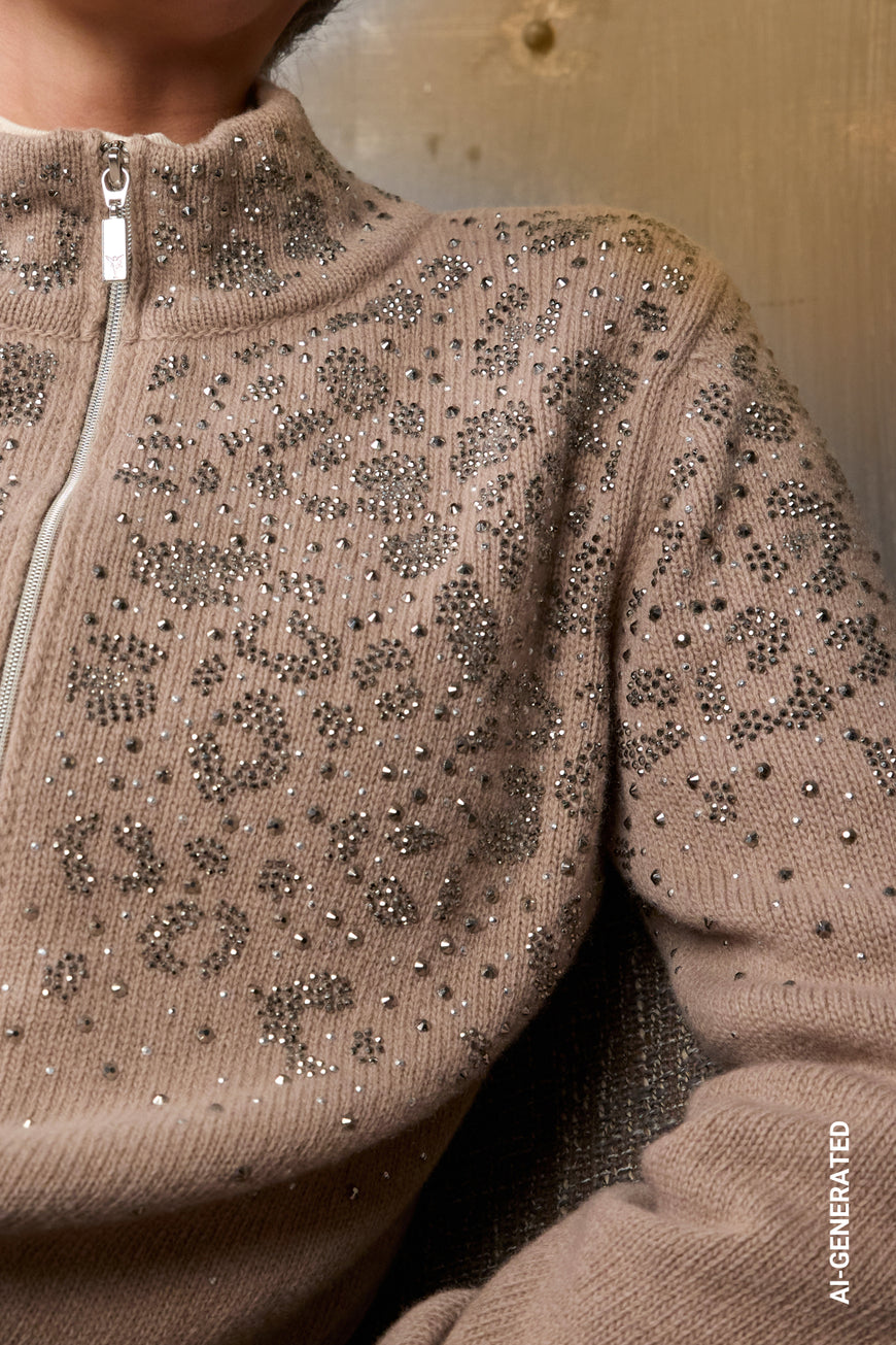 Monari Rhinestone Zip Up Cardigan | Sesame
