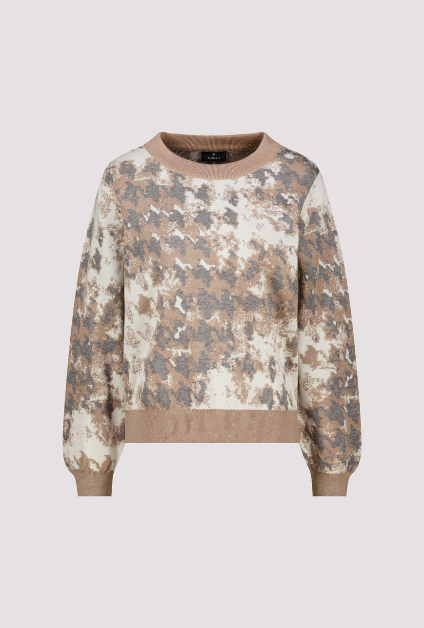 Monari Brown Sugar Houndstooth Jacquard Pattern Knitted Jumper