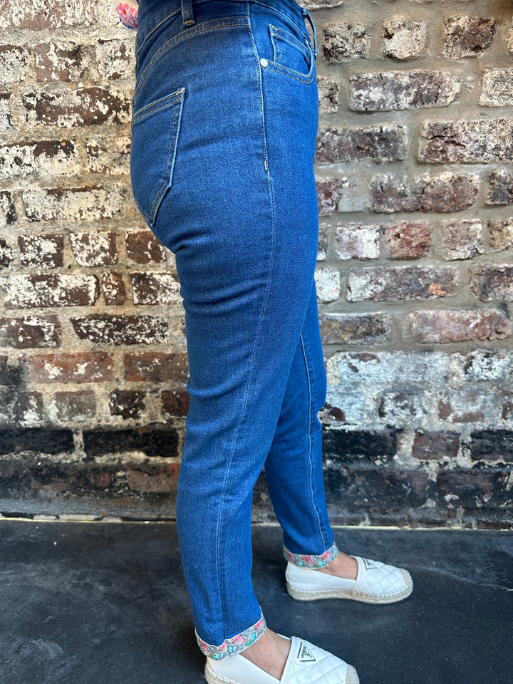 Pinns Mid Denim Multifloral Ankle Grazer Jean