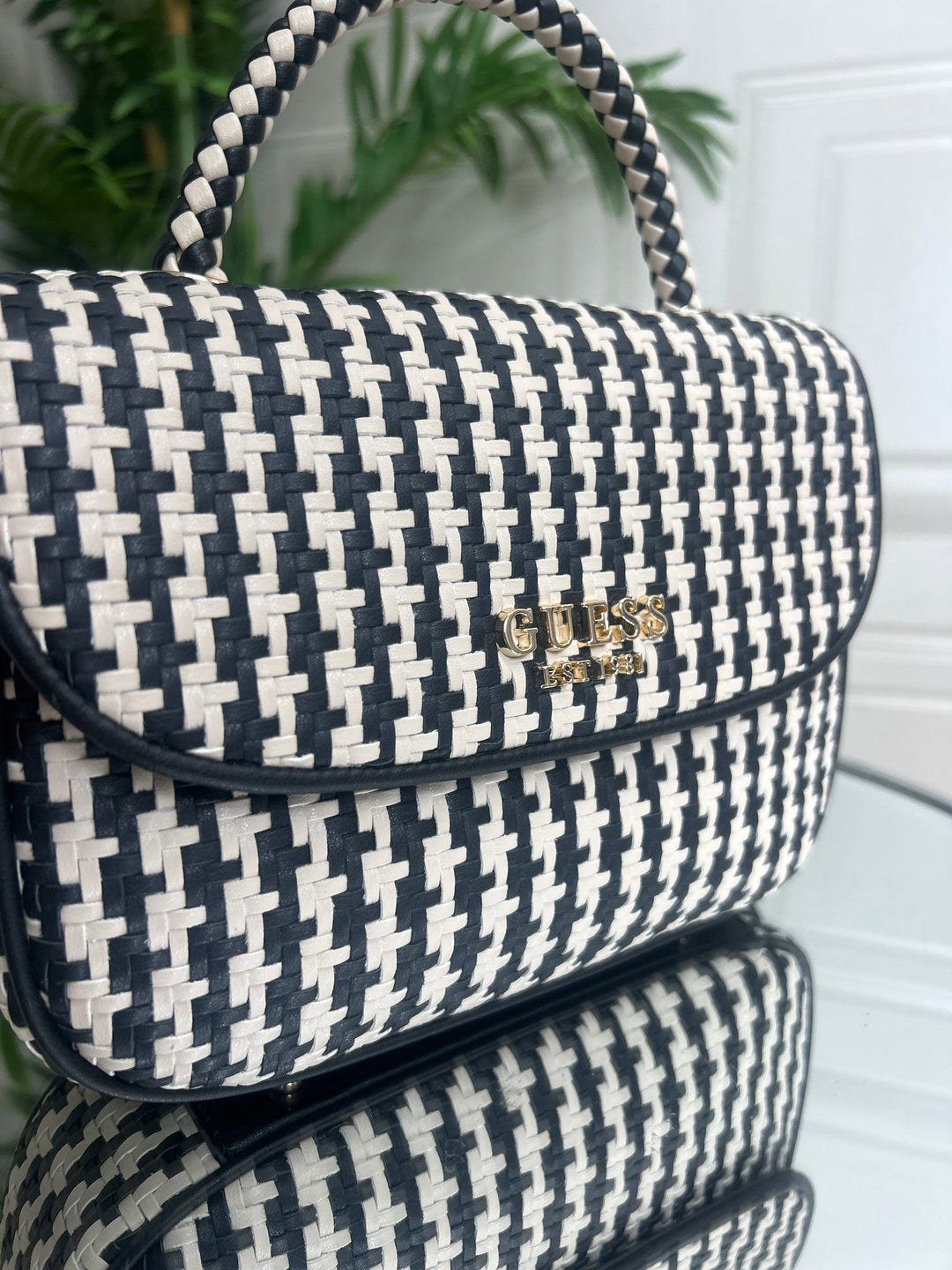 Guess Mirema Black Woven Mini Handbag